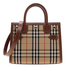 Burberry Title Two Handle Tote Vintage Check Canvas and Leather Small